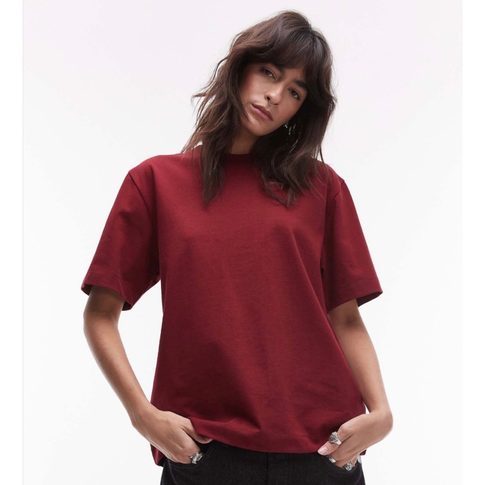 TOPSHOP PREMIUM BASIC SHORT SLEEVE T-SHIRT (BURGUNDY)